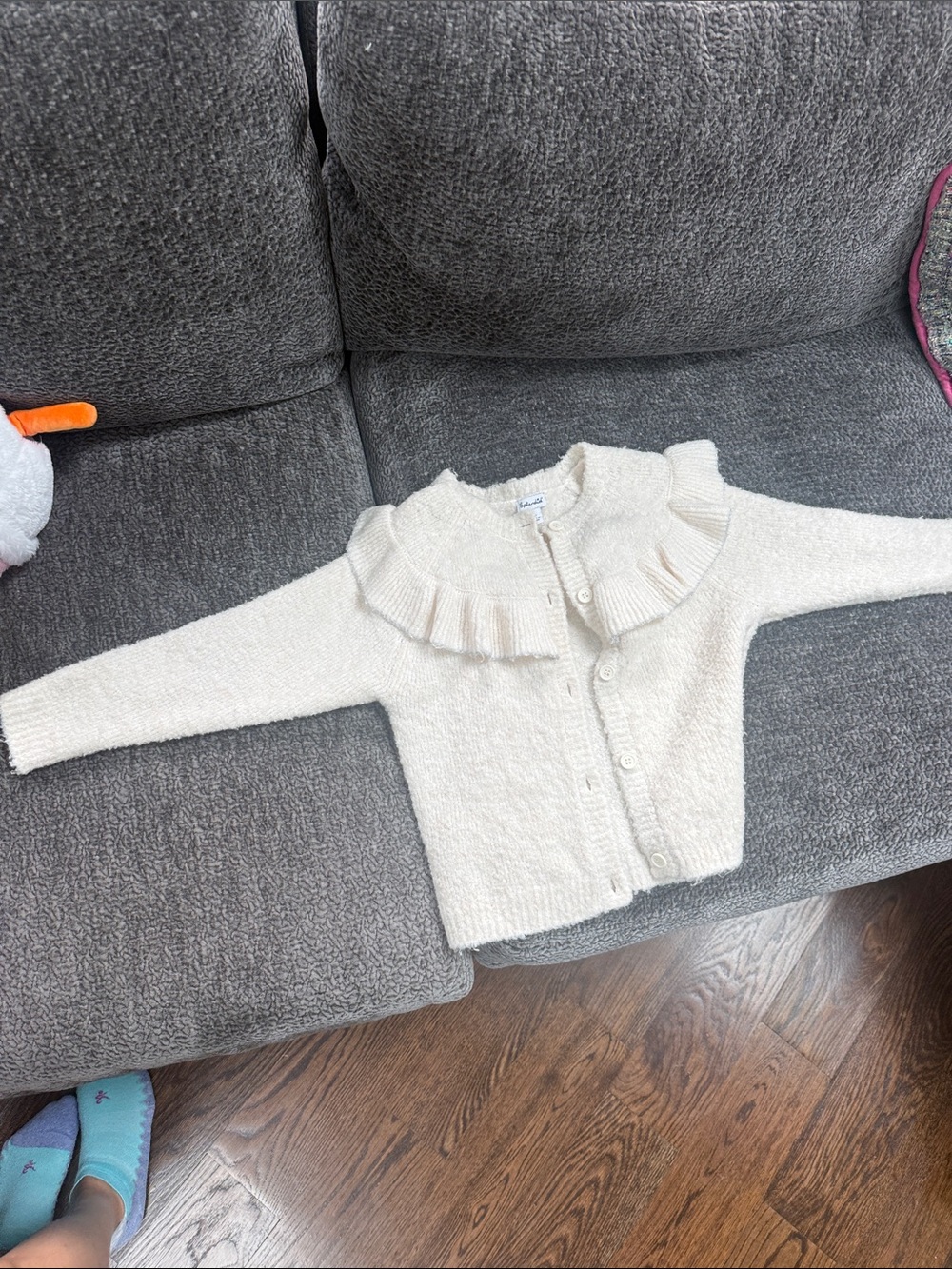 Splendid Cream Ruffle Collar Cardigan - Kids